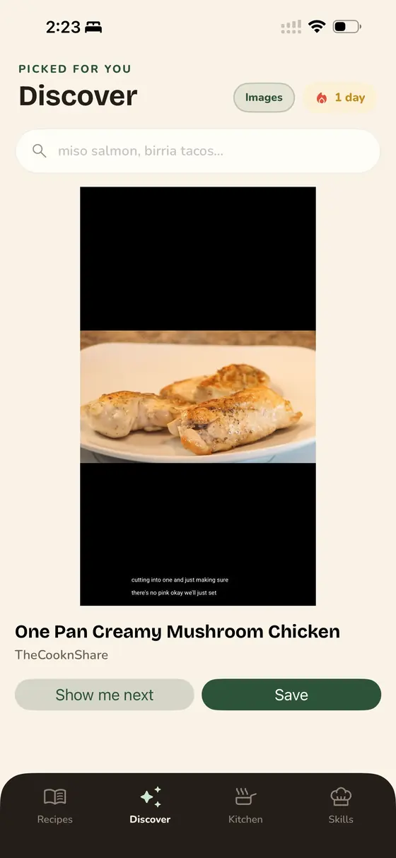 Discover feed of recipes.